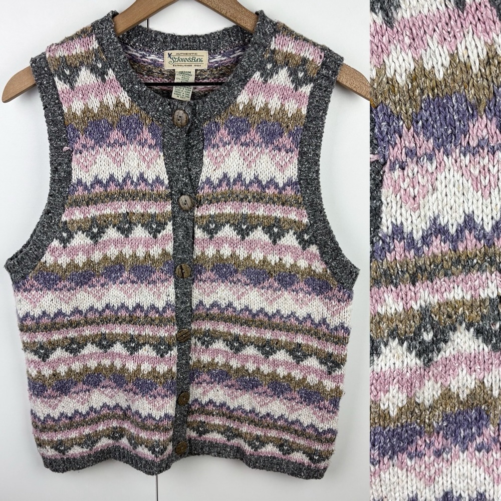 St. John's Bay Gray, Pink, Purple, Cream, Brown Patterned Knit Vest